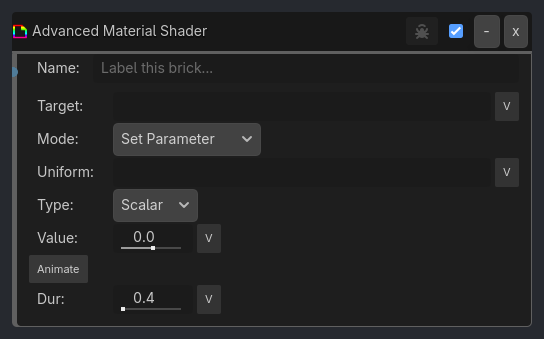 Advanced Material Shader brick as it appears in the GDLink editor