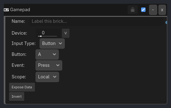 Gamepad brick as it appears in the GDLink editor