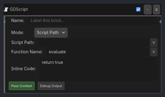 GDScript brick as it appears in the GDLink editor