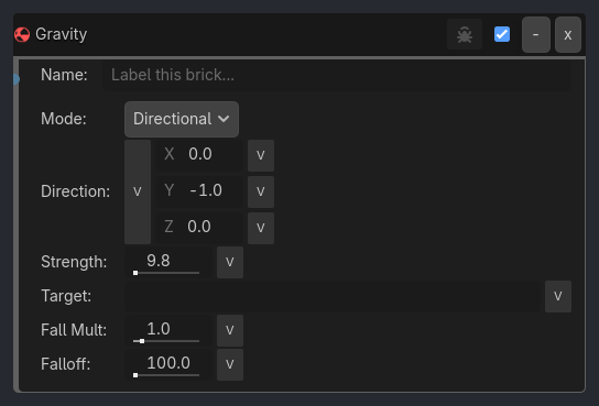 Gravity brick as it appears in the GDLink editor