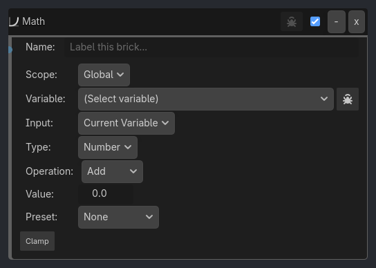 Math brick as it appears in the GDLink editor