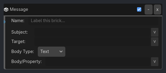 Message brick as it appears in the GDLink editor