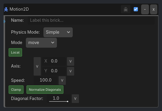 Motion2D brick as it appears in the GDLink editor