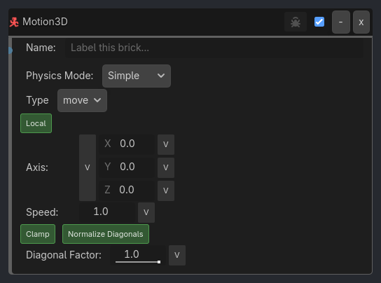 Motion3D brick as it appears in the GDLink editor