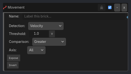 Movement brick as it appears in the GDLink editor