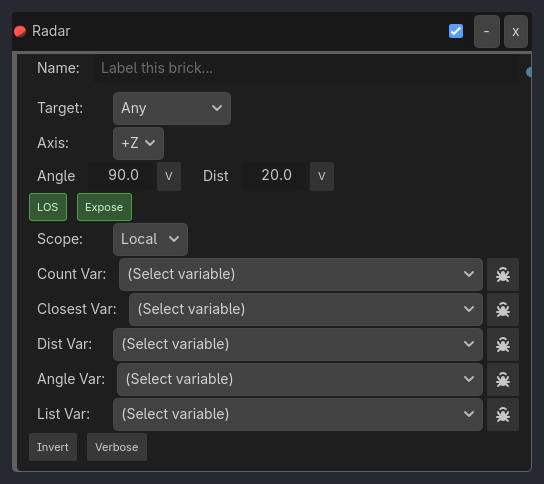 Radar brick as it appears in the GDLink editor
