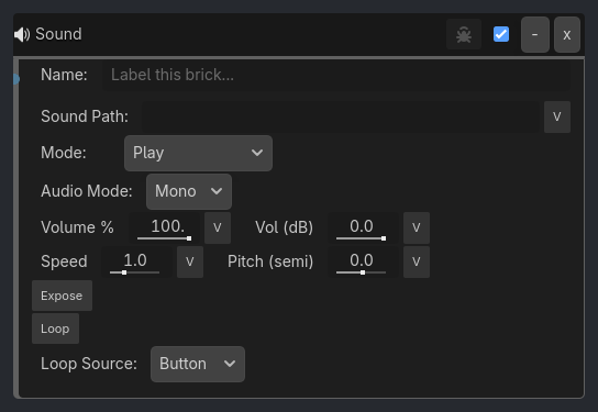 Sound brick as it appears in the GDLink editor