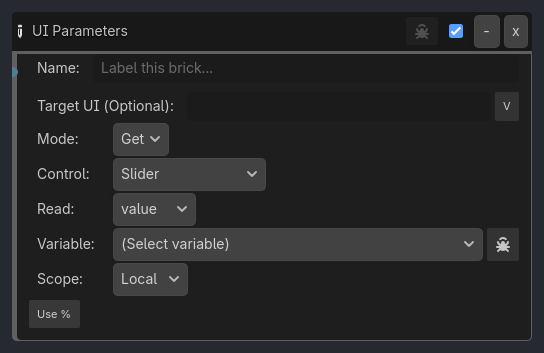 UI Parameters brick as it appears in the GDLink editor