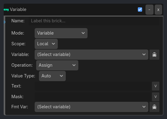 Variable brick as it appears in the GDLink editor
