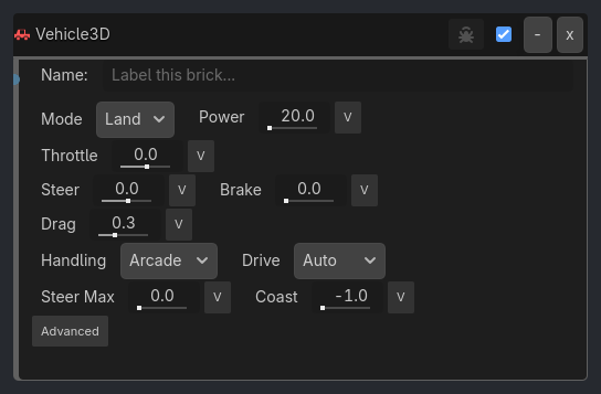 Vehicle3D brick as it appears in the GDLink editor