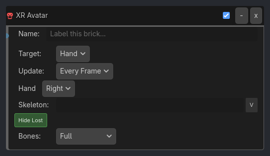 XR Avatar brick as it appears in the GDLink editor