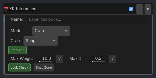 XR Interaction brick as it appears in the GDLink editor